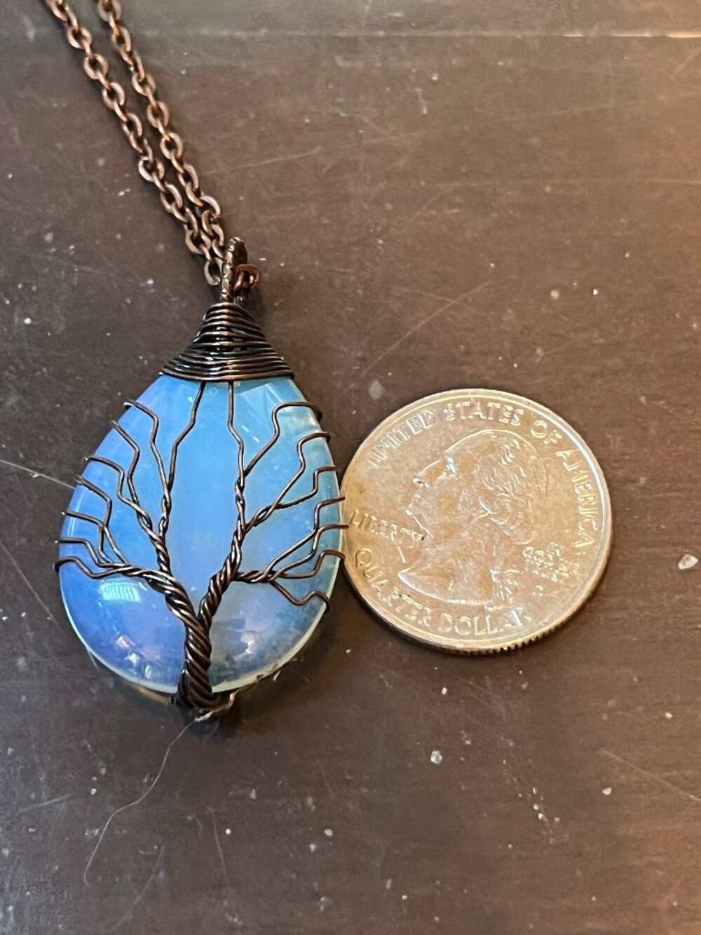 Wire Wrapped Tree of Life Opalite Pendant Necklace (497)